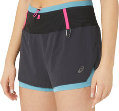 Asics FujiTrail 2 in 1 Womens Running Shorts - Black