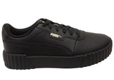 Puma Carina 3.0 Womens Comfortable Leather Lace Up Casual Shoes Black