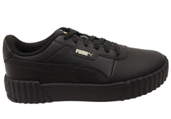 Puma Carina 3.0 Womens Comfortable Leather Lace Up Casual Shoes Black