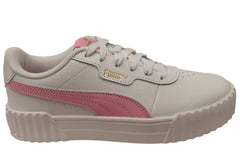 Puma Carina 3.0 Womens Leather Lace Up Casual Shoes White Pink Shimmer