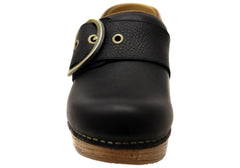 Dansko Womens Pearson Black Tumbled Comfortable Leather Clogs Shoes