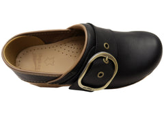 Dansko Womens Pearson Black Tumbled Comfortable Leather Clogs Shoes