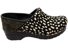 Dansko Womens Professional Haircalf Spotted Leather Clogs Shoes