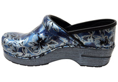 Dansko Womens Professional Blue Vine Patent Leather Clogs Shoes