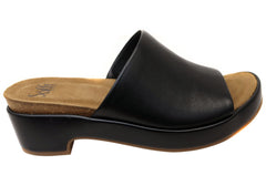 Sofft Cass Womens Leather Low Heel Slide Sandals With Comfortable Footbed