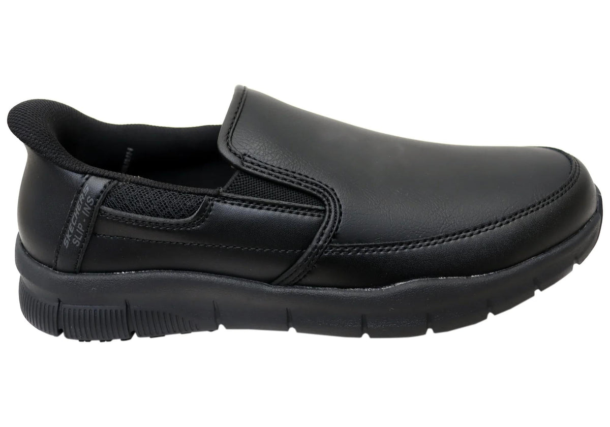 Skechers Mens Slip Ins Work Nampa Broxtin Leather Slip Resistant Wide Fit Shoes