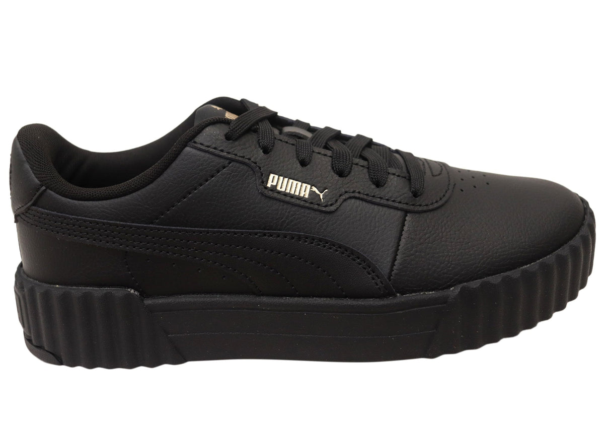 Puma Carina 3.0 Womens Comfortable Leather Lace Up Casual Shoes Black