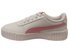 Puma Carina 3.0 Womens Leather Lace Up Casual Shoes White Pink Shimmer