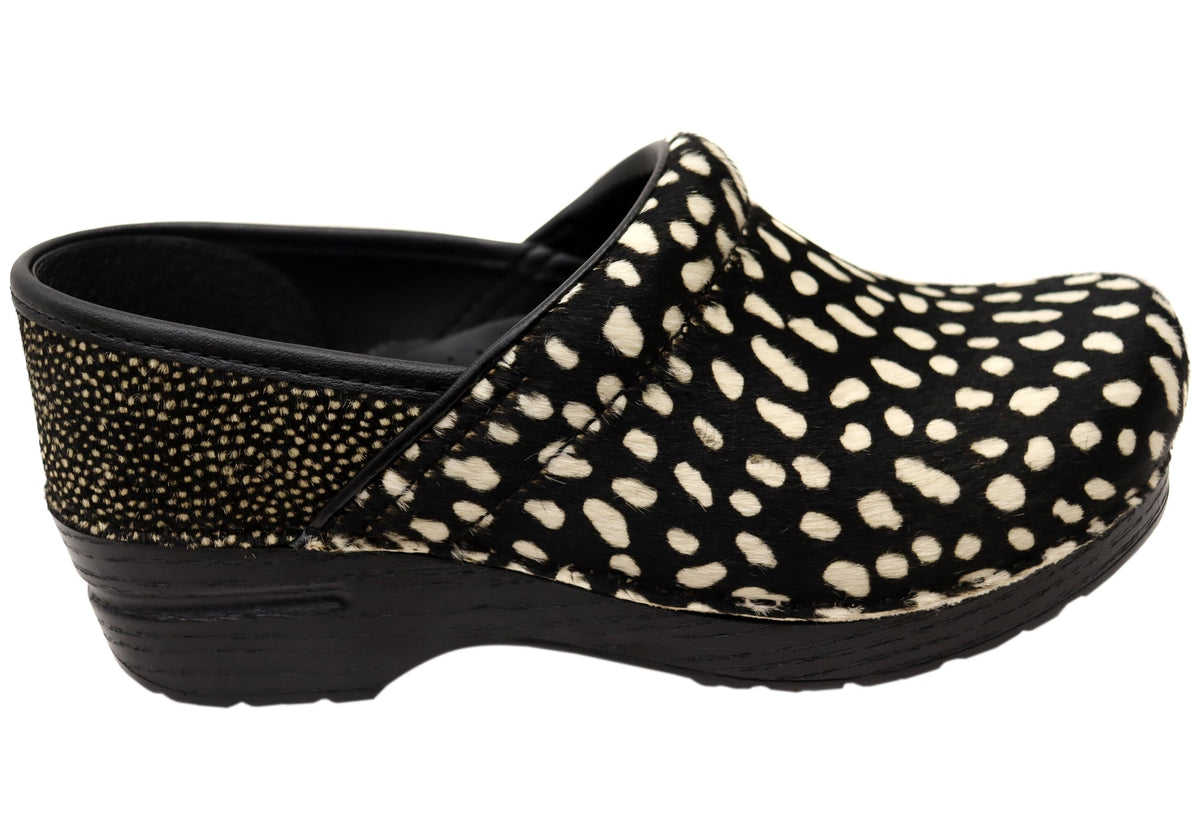 Dansko Womens Professional Haircalf Spotted Leather Clogs Shoes