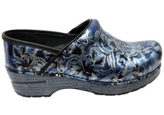 Dansko Womens Professional Blue Vine Patent Leather Clogs Shoes