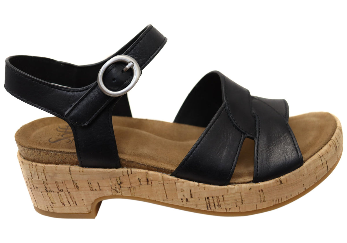 Sofft Capri Womens Leather Low Heel Sandals With Comfortable Footbed