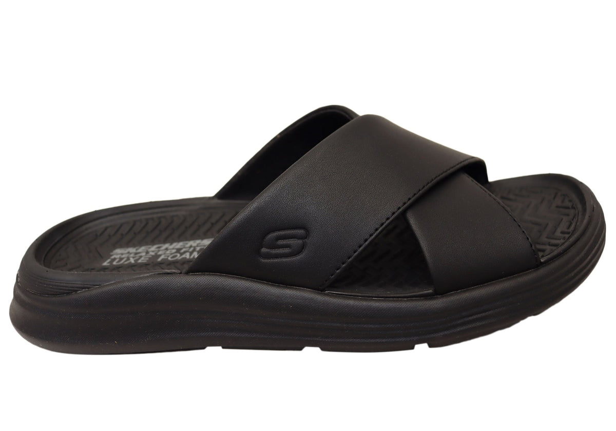 Skechers Mens Relaxed Fit Sargo Denal Leather Slides Sandals