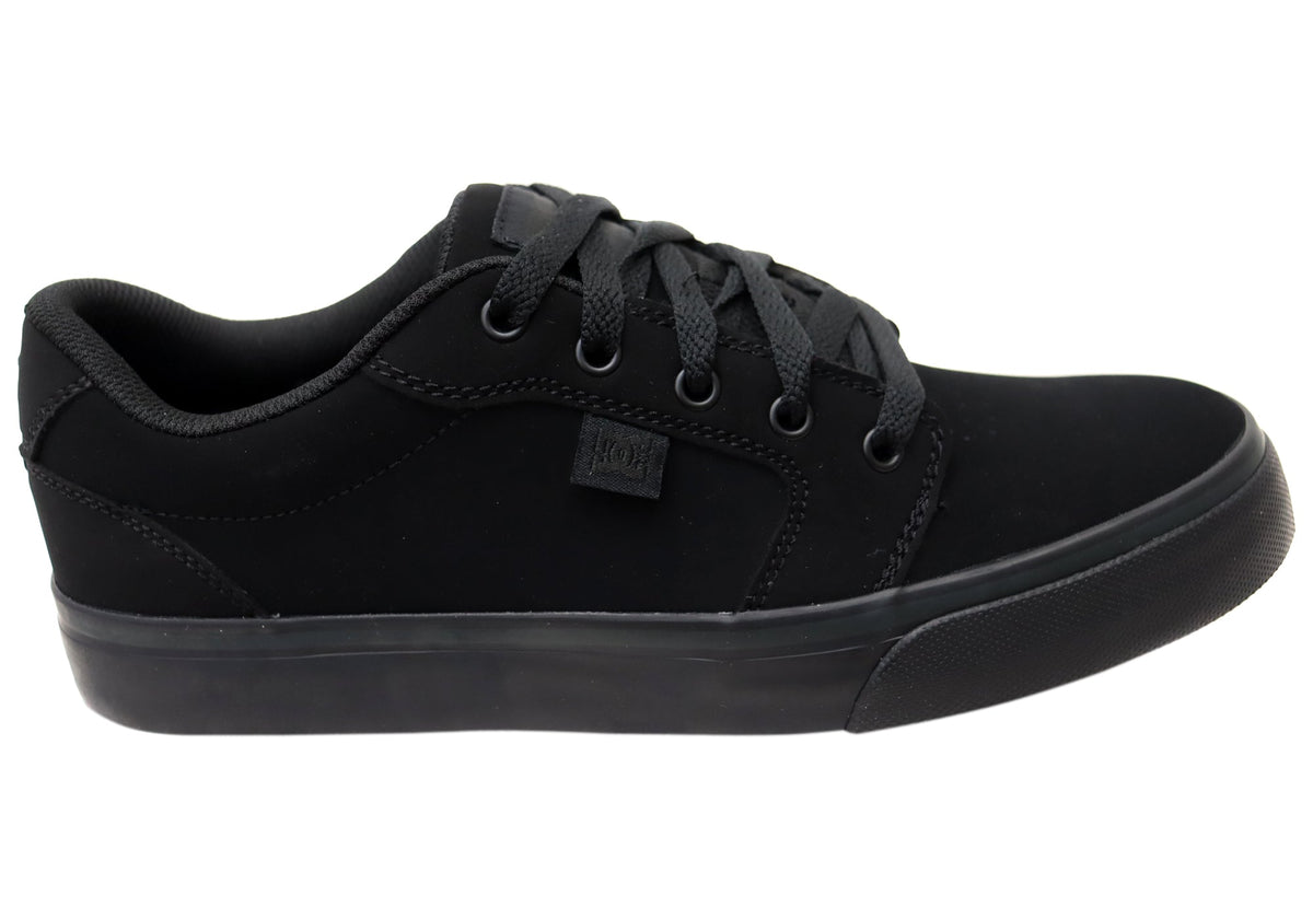 DC Shoes Mens Comfortable Leather Anvil Lace Up Shoes Black Black