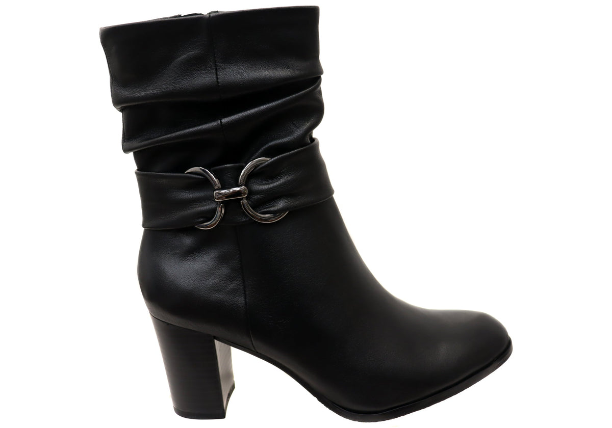 Caprice Edivar Womens Wide Fit Comfortable Leather Heeled Ankle Boots
