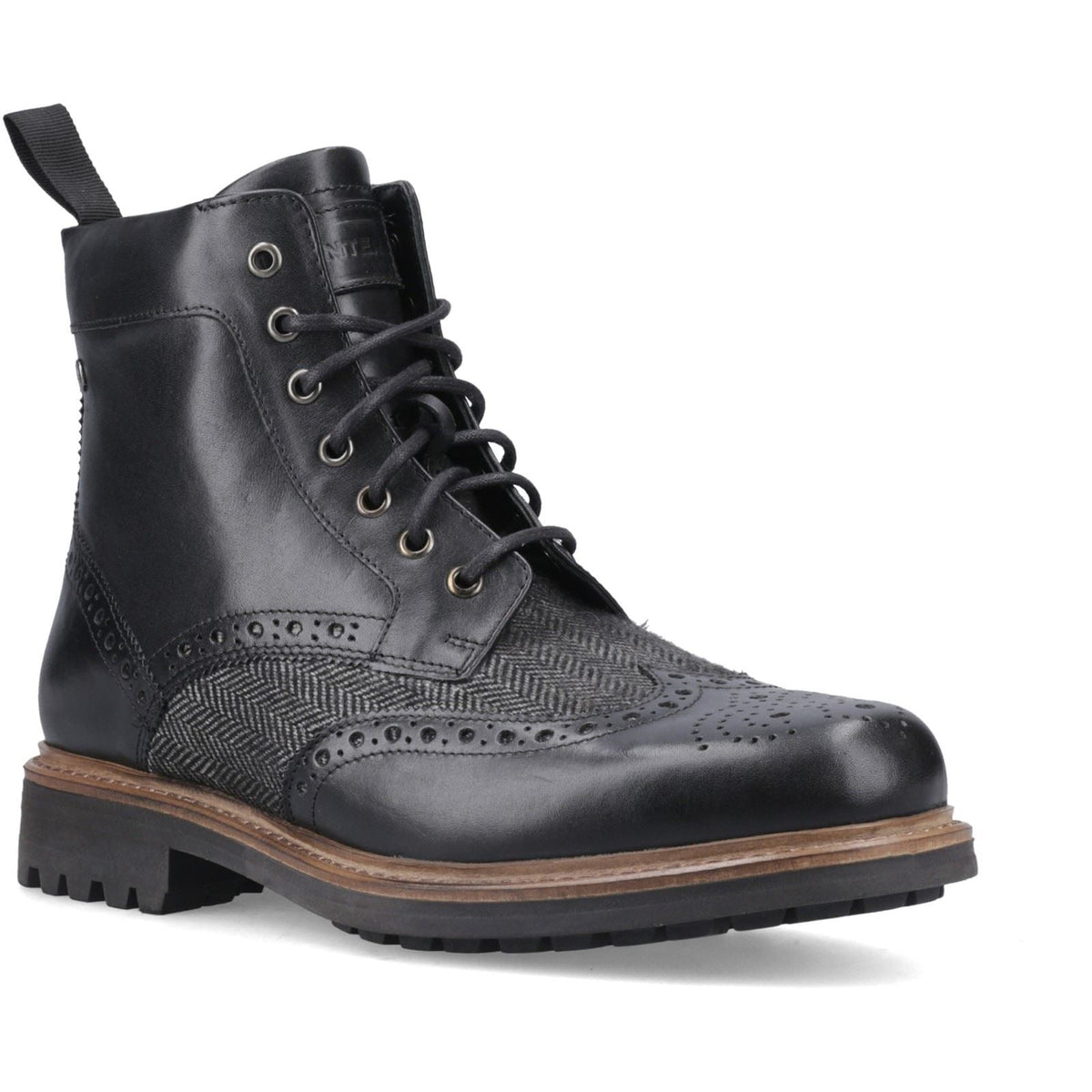 Hunter Loch Brogue Ankle Boot Leather Men's Black Ankle Boots