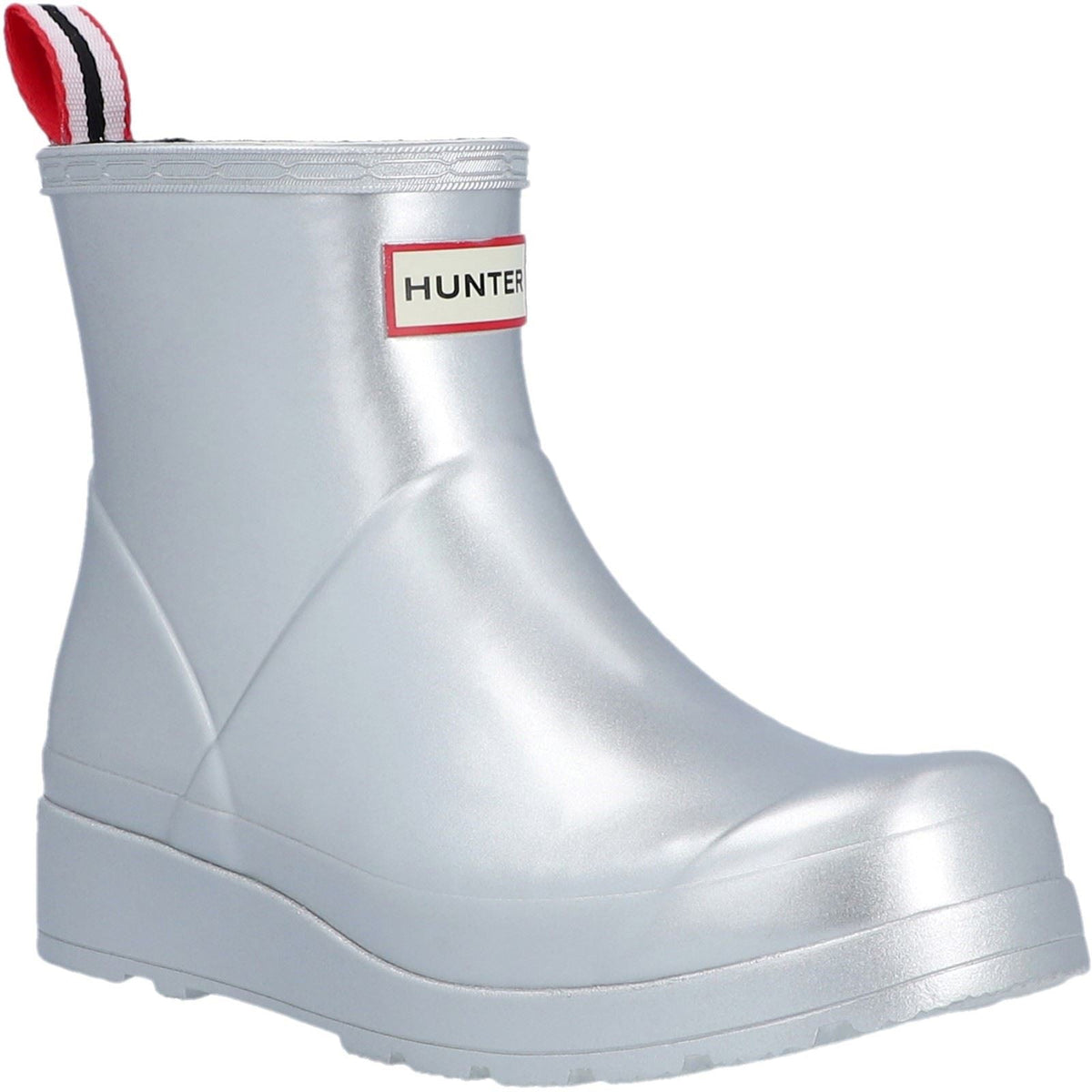 Hunter Play Short Boot Metallic Rubber Women's Silver Wellington Boots